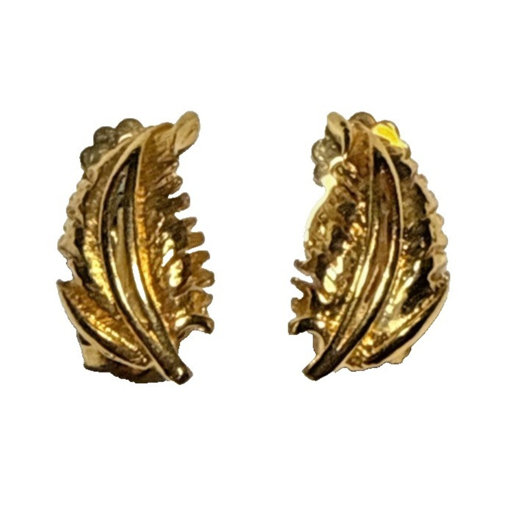 Gold Tone Leaf Shaped Clip On Earrings Vtg J-6Q